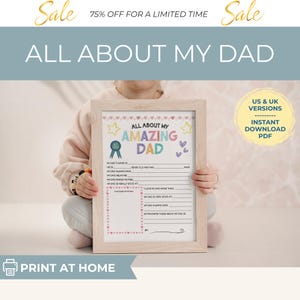 Todo sobre mi increíble papá (imprimible) / Hoja de trabajo del Día del Padre para niños / Regalo para completar con caja de dibujo / Tamaño A4 y carta (EE. UU.) / Descargar