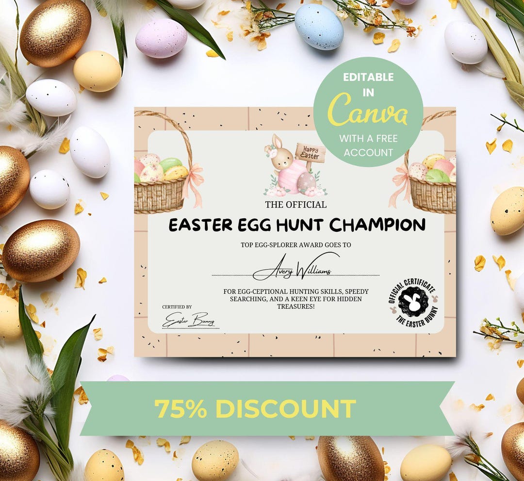 Editable Easter Egg Hunt Certificate | Canva Template (instant Download ...