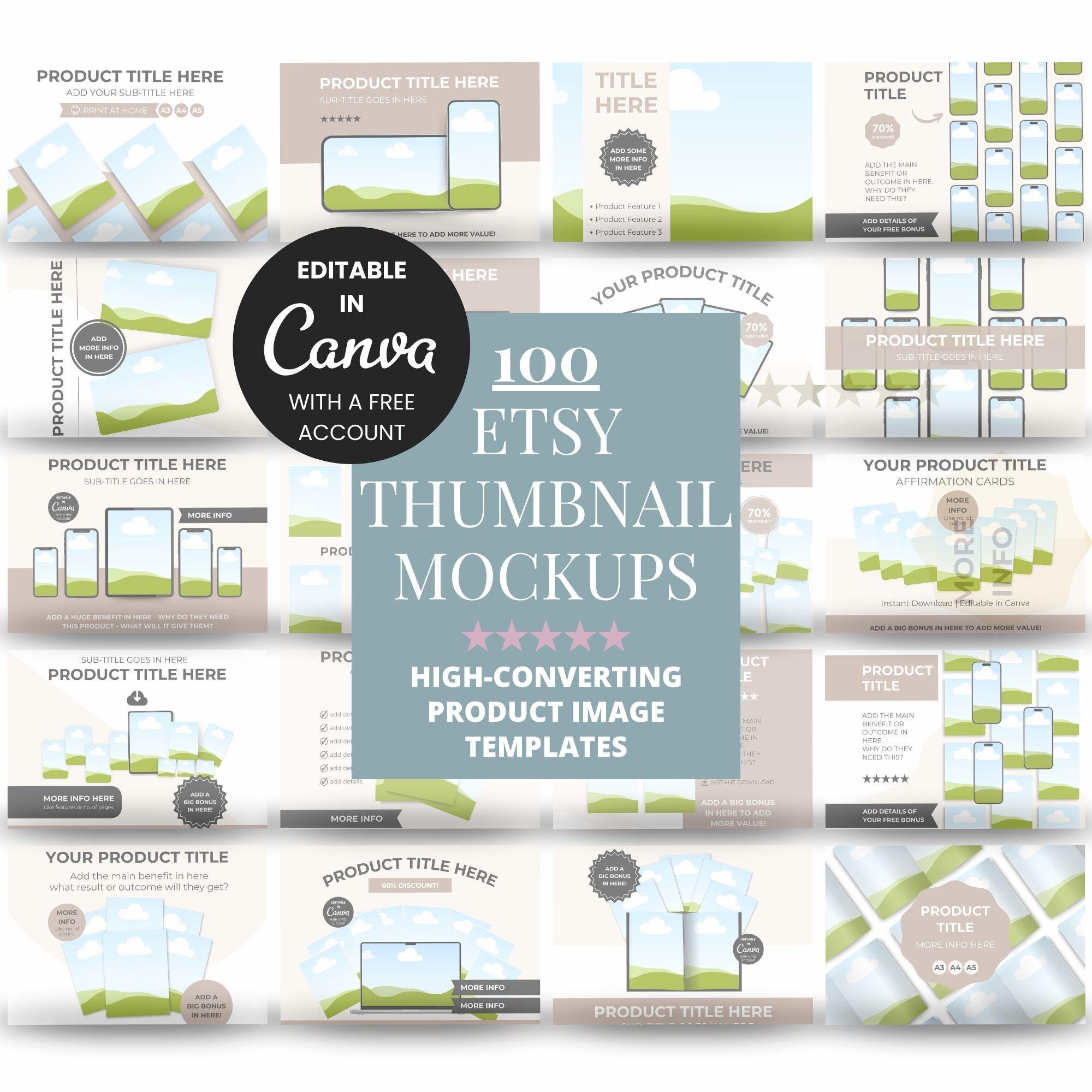 100 Etsy Listing Mockup Templates Bundle for Digital Products, Editable Canva Mockups for Etsy Listing, Etsy Product Image Mockup Templates