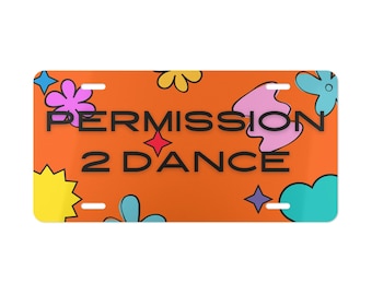 Permission To Dance Vanity Plate | Retro Flowers License Plate