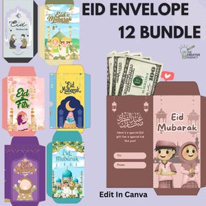 12 Eid Money Envelopes -Eid Envelopes Bundle- Eid Money Envelopes Set -Eidee Envelopes - Eidi Envelopes - Eid Mubarak Envelopes - Eid Gifts