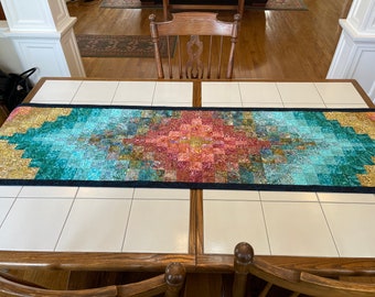 Large quilted batik runner table/bed