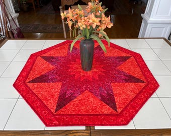 Quilted batik red star tablecloth
