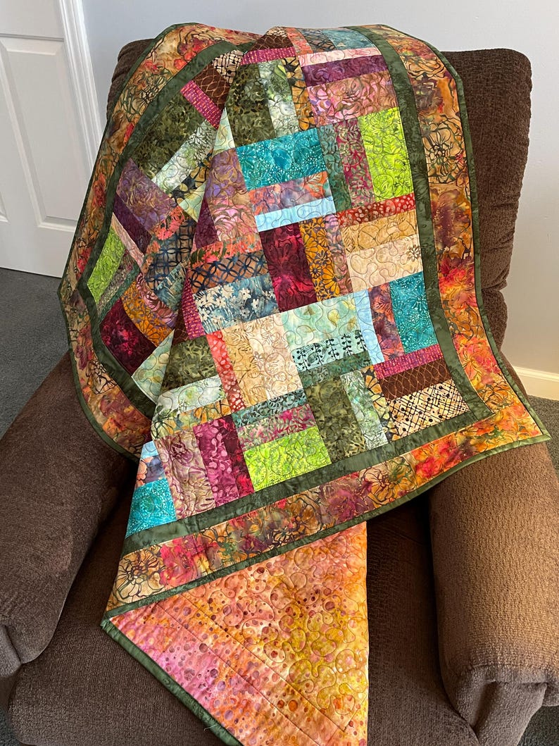 Scrappy Batik Lap Quilt Couch Throw Tablecloth - Etsy
