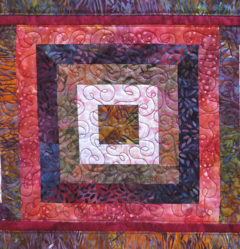 Handcrafted Quilted Batik Table Runner Red Purple Pink browns