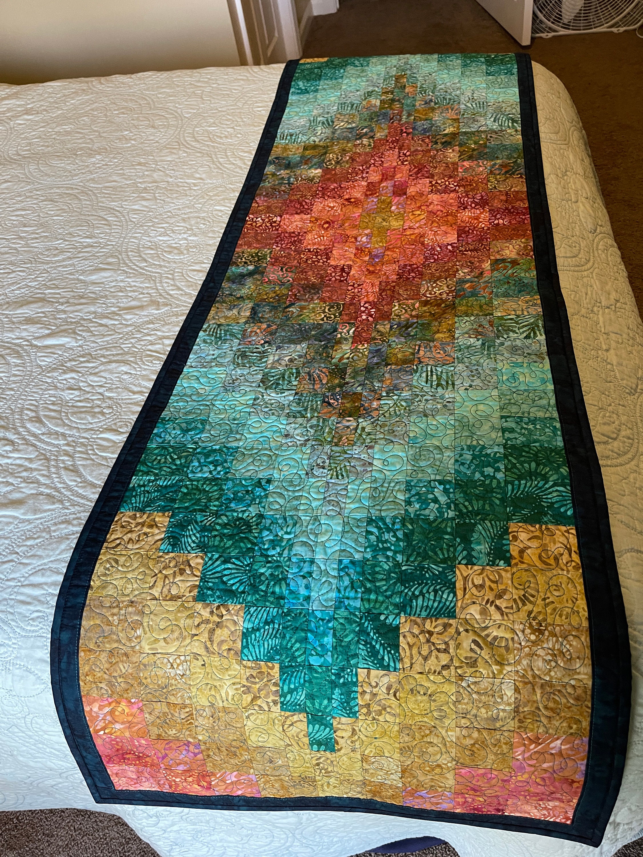 Large Quilted Batik Table Runner/bed Runner - Etsy