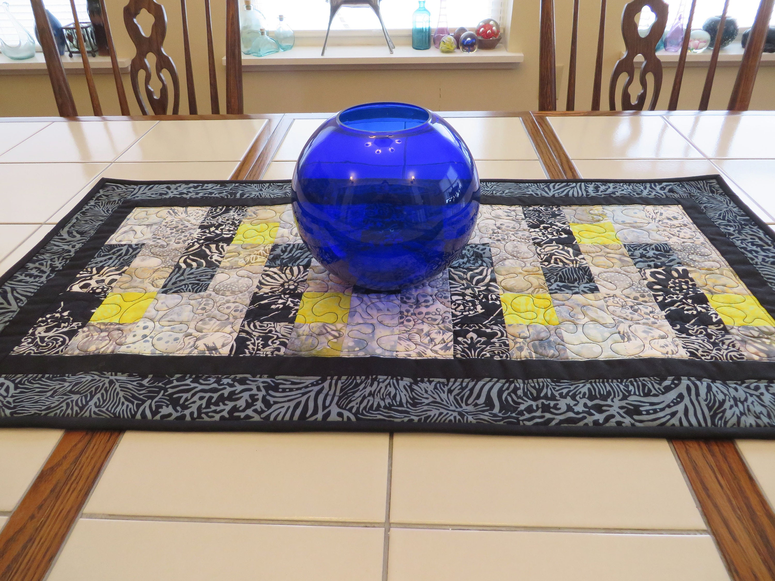 Modern Quilted Tabler Runner Black White Yellow Etsy