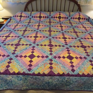Bright Batik Bed Quilt Blue Pink Yellow Purple - Etsy