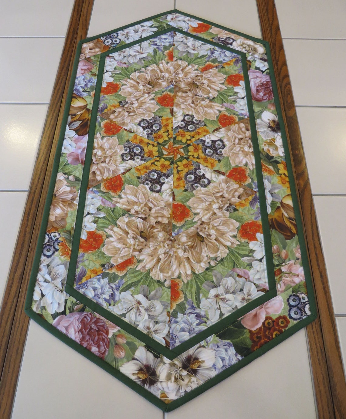 Quilted Table Runner Placemat Set of Four Hexagon Floral Etsy