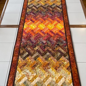 Large quilted batik runner bed or table