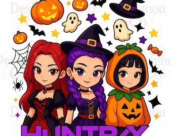Spooky Huntrix Halloween PNG, Kpop Demon Hunters Clipart, Saja Girls PNG, Derpy Tiger, Mira, Rumi, Zoey, Huntrix Merch, Anime Lover Gift