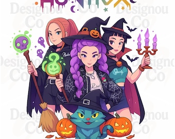 Spooky Huntrix Halloween PNG, Kpop Demon Hunters Png, Mira, Rumi, Zoey, Saja Girls PNG, Derpy Tiger, Huntrix Merch, Anime Lover Gift
