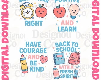 Back to School PNG Bundle – Cute Sublimation Designs for Teachers & Students –Kawaii School Clipart – Digital Download – First Day of School
