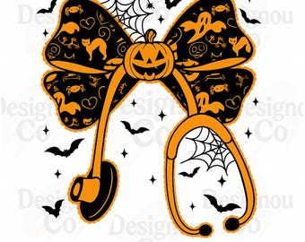 Halloween Nurse Bow Stethoscope PNG, Cute Pumpkin Medical Halloween PNG, Spooky Nurse Png, Halloween RN Png, Preppy Nurse Png, Fall Png