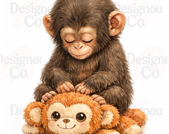 Dear Punch Monkey PNG, Viral Baby Monkey Inspired PNG, Emotional Plush Toy Watercolor Illustration, Cute Nursery T-Shirt Design