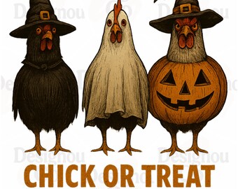 Funny Chick or Treat PNG, Halloween Chicken Sublimation Design, Cute Farm Chicken Halloween Clipart, Fall T-Shirt PNG, Witch Ghost Pumpkin