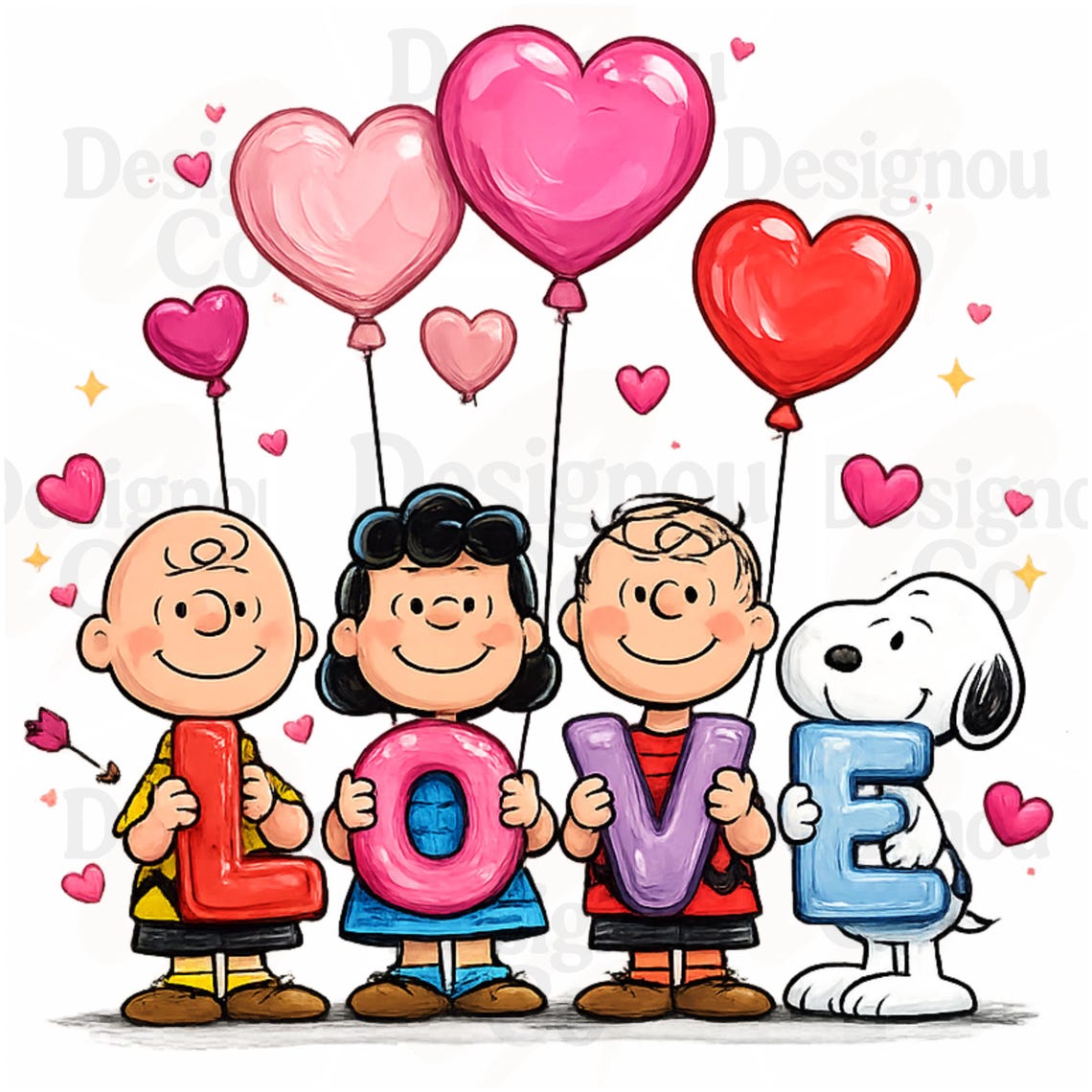 Snoopy San Valentín Amor PNG, Amigos de Peanuts sosteniendo cartas de ...