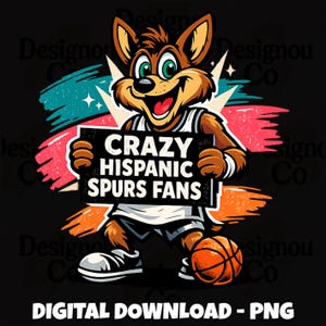 Crazy Hispanic Spurs Fan PNG, Funny Basketball Mascot Shirt Design, Spurs Fan Art, Game Day Shirt, Retro Sports PNG, Instant Download