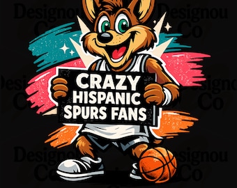Crazy Hispanic Spurs Fan PNG, Funny Basketball Mascot Shirt Design, Spurs Fan Art, Game Day Shirt, Retro Sports PNG, Instant Download