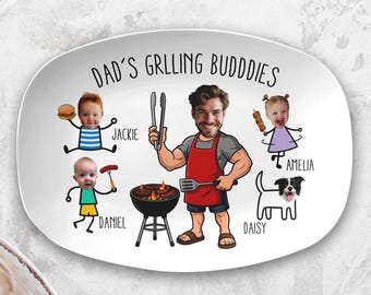 Custom Dad’s Grilling Plate With Photos, Personalized Grilling Plate, Fathers Day Gift From Kids, Grilling Plate For Daddy, BBQ Gift For Dad