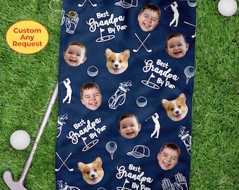 Toallas de golf personalizadas con foto infantil "El mejor abuelo por par", regalo del Día del Padre, toallas de golf personalizadas para papá, regalo de toalla de golf para abuelo, toallas de golf para papá