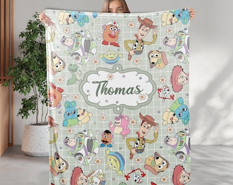 Personalized Toy Story Disney Blanket, Custom Name Woody Buzz Lightyear Jessie Toy Story Blanket, Toy Story Blanket Gift For Boy Or Girl