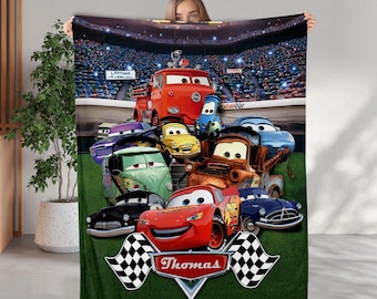 Personalized Name Disney Cars Blanket, Lightning McQueen Tow Mater Characters Blanket, Cars Birthday Gift, Tow Mater Blanket