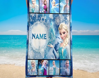 Personalized Frozen Elsa Queen Beach Towels, Elsa Queen Beach Towels, Frozen Towels, Frozen Movie Birthday Girl Gift, Custom Name Elsa Towel