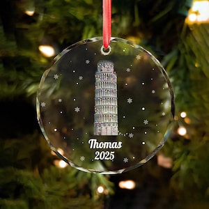 Custom Pisa Christmas Glass Ornament, Tower Of Pisa Christmas Ornament, Italy Lover Glass Ornament, Pisa Travel Ornament, Travel Ornaments