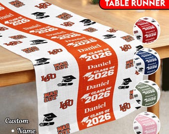 Camino de mesa personalizado para fiesta de graduación, camino de mesa personalizado con nombre y logotipo de la escuela, decoración para fiesta de graduación de 2026, regalos para la clase de 2026