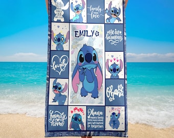 Personalized Name Stitch Beạch Towels, Disney Lilo And Stitch Beach Towel, Stitch Birthday Gifts, Birthday Towel Gift, Stitch Towels For Kid