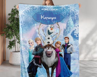 Personalized Frozen Disney Blanket, Custom Name Disney Elsa Princess Blanket, Princess Elsa Birthday Girl Gift, Kids Elsa Blanket
