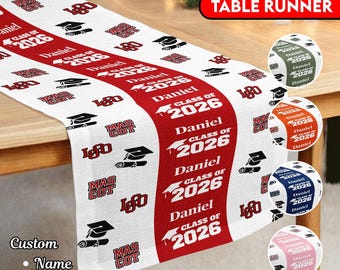 Camino de mesa personalizado para fiesta de graduación, camino de mesa personalizado con nombre y logotipo de la escuela, decoración para fiesta de graduación de 2026, regalos para la clase de 2026