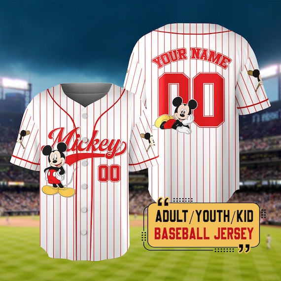 Personalize Mickey & Friends Cute Striped White Baseball Jersey