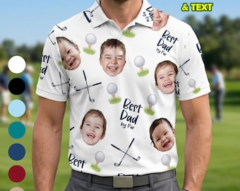 Custom Kid Face Best Dad By Par Polo Shirt, Personalized Photo Portrait Short Sleeve Shirt For Golf Lover, Father's Day Gift, Best Dad Gift