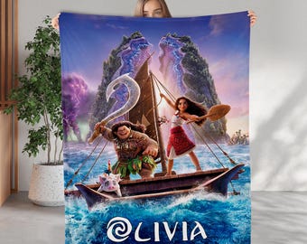 Custom Name Moana Maui Blanket, Moana 2 Movie Blanket, Moana Princess Blanket, Moana Characters Blanket, Princess Moana Lovers Blanket