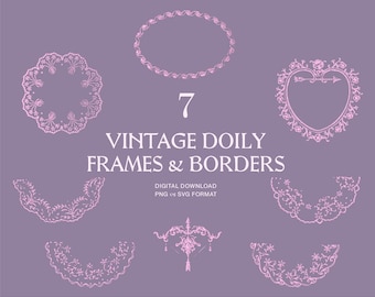 Vintage Ornate Lace Doily Frames & Borders Clipart Illustration Pack - Whimsical Clip Art Graphics, Instant DIGITAL DOWNLOAD
