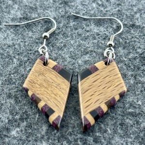 Dangle Earrings With Purpleheart, Ebony, Ash, And Oak