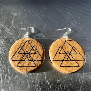 Sacred Geometry Wooden Earrings - Handcrafted Geometric Triangle Earrings w/ Sterling Silver Hardware