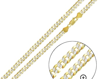 Gold Plated Solid Diamond Cut Flat Curb Chain, Italian style Cuban, Two-Tone DC Sterling Silver Chains for Men and Women