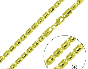 Gold Plated 925 Sterling Silver 4mm Barrel Crystal Chain, Solid Gold Plated Silver jewelry for Men and Women