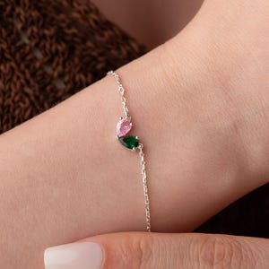 Bracelet coeur avec pierres de naissance Bracelet en argent avec deux pierres de naissance Bracelets couple assortis personnalisés Bracelets assortis Bracelet mère et fille