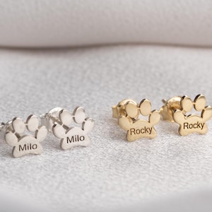 Custom Paw Print Earrings Stud Silver Paw Print Name Earrings Engraved Dog Paw Earrings Personalized Paw Studs Dog Memorial Gift Dog Loss