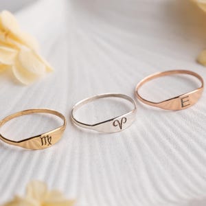 Zodiac Sign Ring Silver Zodiac Ring Custom Initial Ring Tiny Gold Astrology Ring Dainty Letter Ring Constellation Ring for Mom Gift Libra