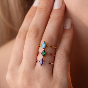 Custom Birthstone Ring Marquise Ring Tiny Gemstone Ring Marquise Stone Ring Silver Birthstone Marquise Cut Ring Gold Birthstone Ring for Mom