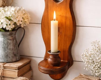 Aplique de pared de madera vintage con forma de corazón para velas, decoración rústica de estilo granja.