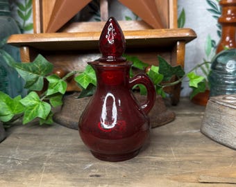 Vintage Avon Ruby Red Glass Cruet Bottle with Stopper: 1970s Vanity Decor