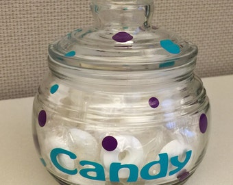 Personalized Candy Jar Great, Personalized glass candy jar - name or monogram, Great teacher or Mother's Day gift, choose your colors