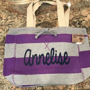 Personalized Striped Beach Bag | Custom Monogrammed Tote | Summer Vacation Essentials | Casual Teen Workouts Tote | Beachcomber Bag