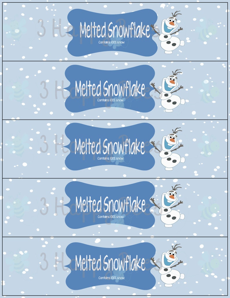 Olaf Melted Snowflake Printable Water Bottle Label - Etsy